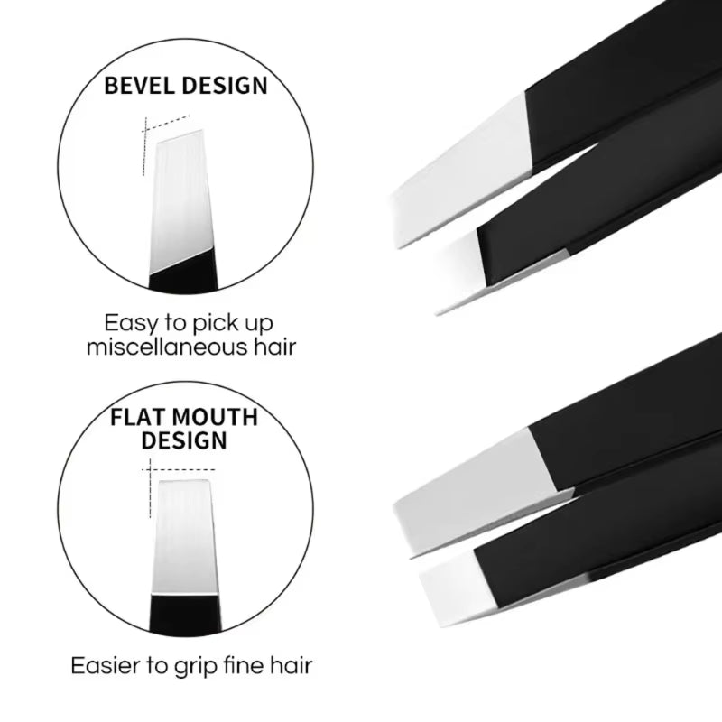 CNK Wholesale Stainless Steel Black Eyebrow Tweezer with Slant and Flat Point Beauty Tools for Eyebrows & Ingrown Hair Removal
