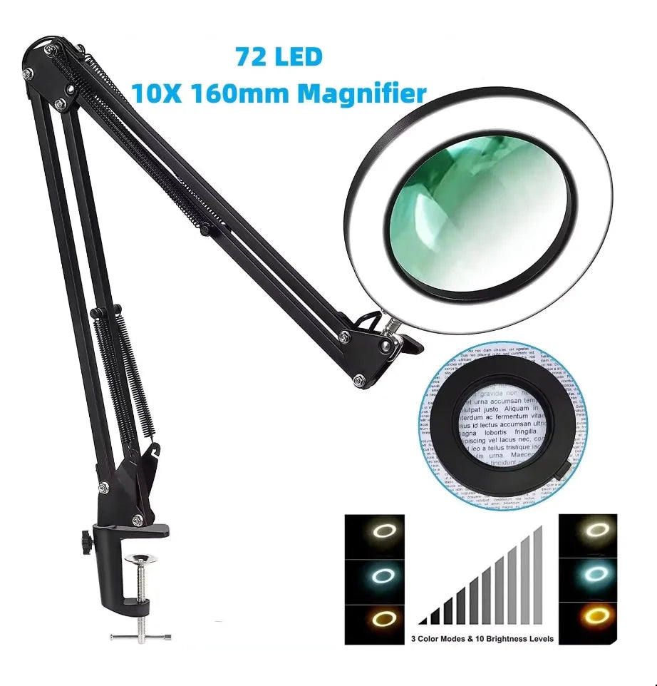 72LED 10X NEW Illuminated Magnifier USB 3 Colors LED Magnifying Glass for Soldering Iron Repair/Table Lamp/Skincare Beauty