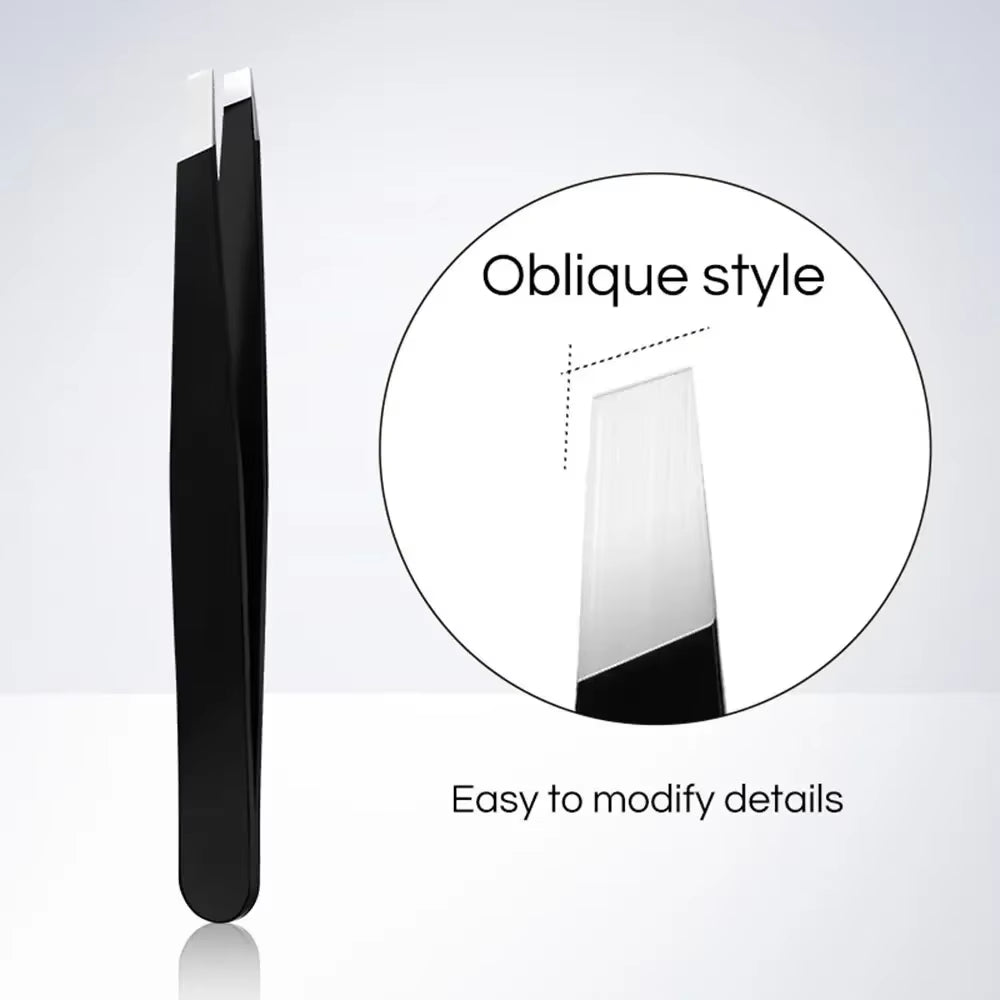 CNK Wholesale Stainless Steel Black Eyebrow Tweezer with Slant and Flat Point Beauty Tools for Eyebrows & Ingrown Hair Removal
