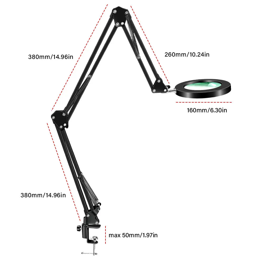 Upgrade 3-Segment Folding Magnifying Glass Lamp with 3 Color Adjust LED Lights Reading Table Lamp for Welding Repair Close Work