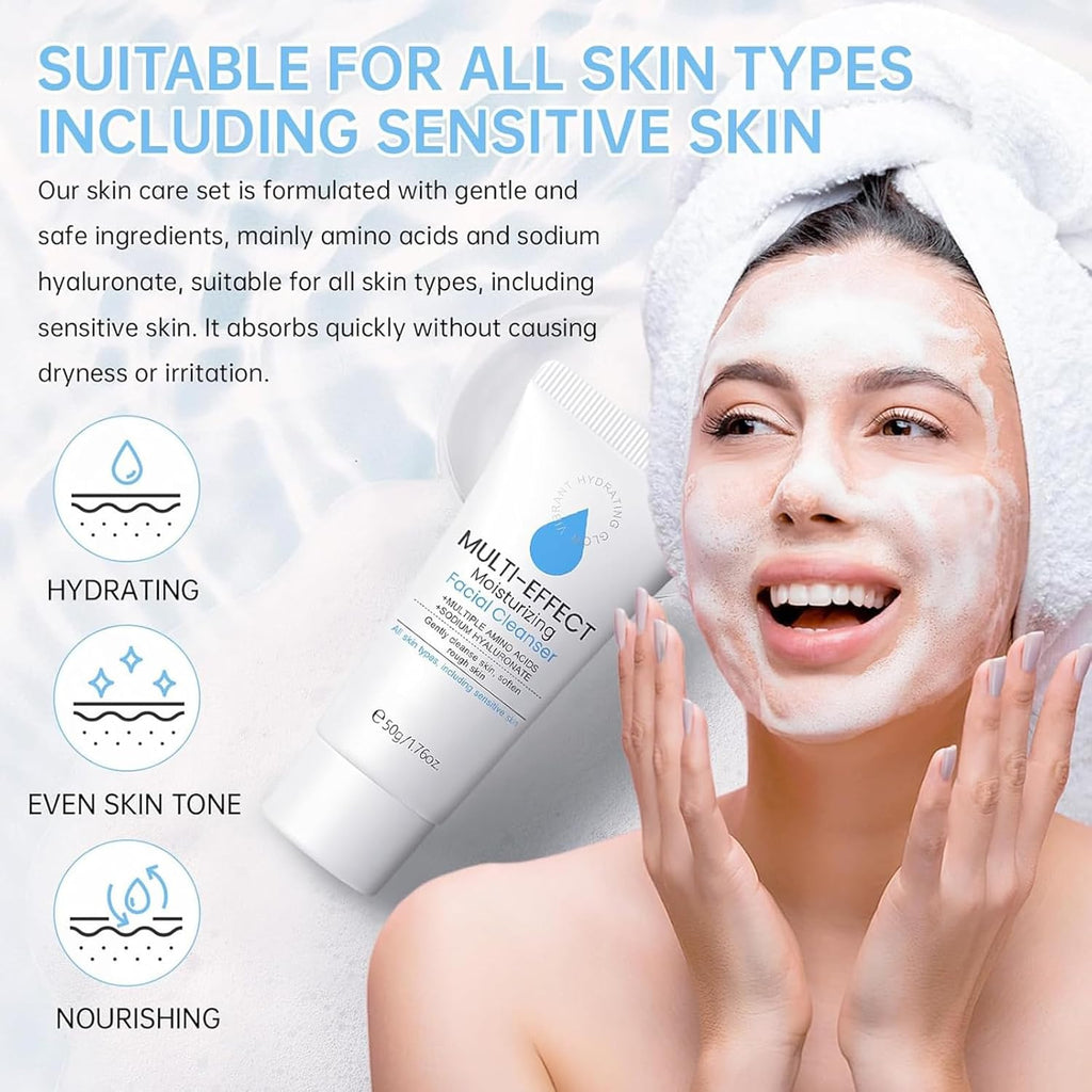 Hyaluronic Acid Skincare Set, Multi-Effect Moisturizing Skin Care Sets & Kits, Amino Acids Women Beauty Gift Sets, Skin Care for Teenage Girls with Cleanser, Toner, Cream, Anti-Wrinkle and Oil Control