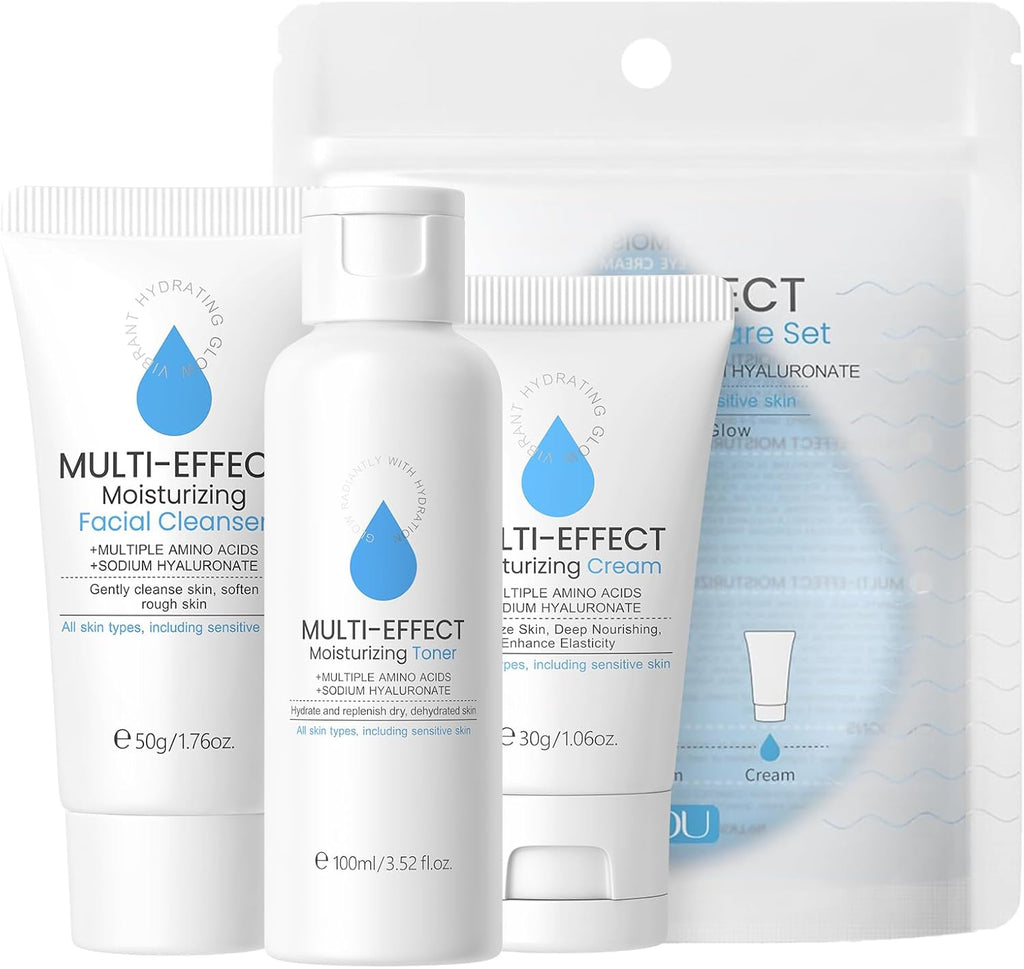 Hyaluronic Acid Skincare Set, Multi-Effect Moisturizing Skin Care Sets & Kits, Amino Acids Women Beauty Gift Sets, Skin Care for Teenage Girls with Cleanser, Toner, Cream, Anti-Wrinkle and Oil Control
