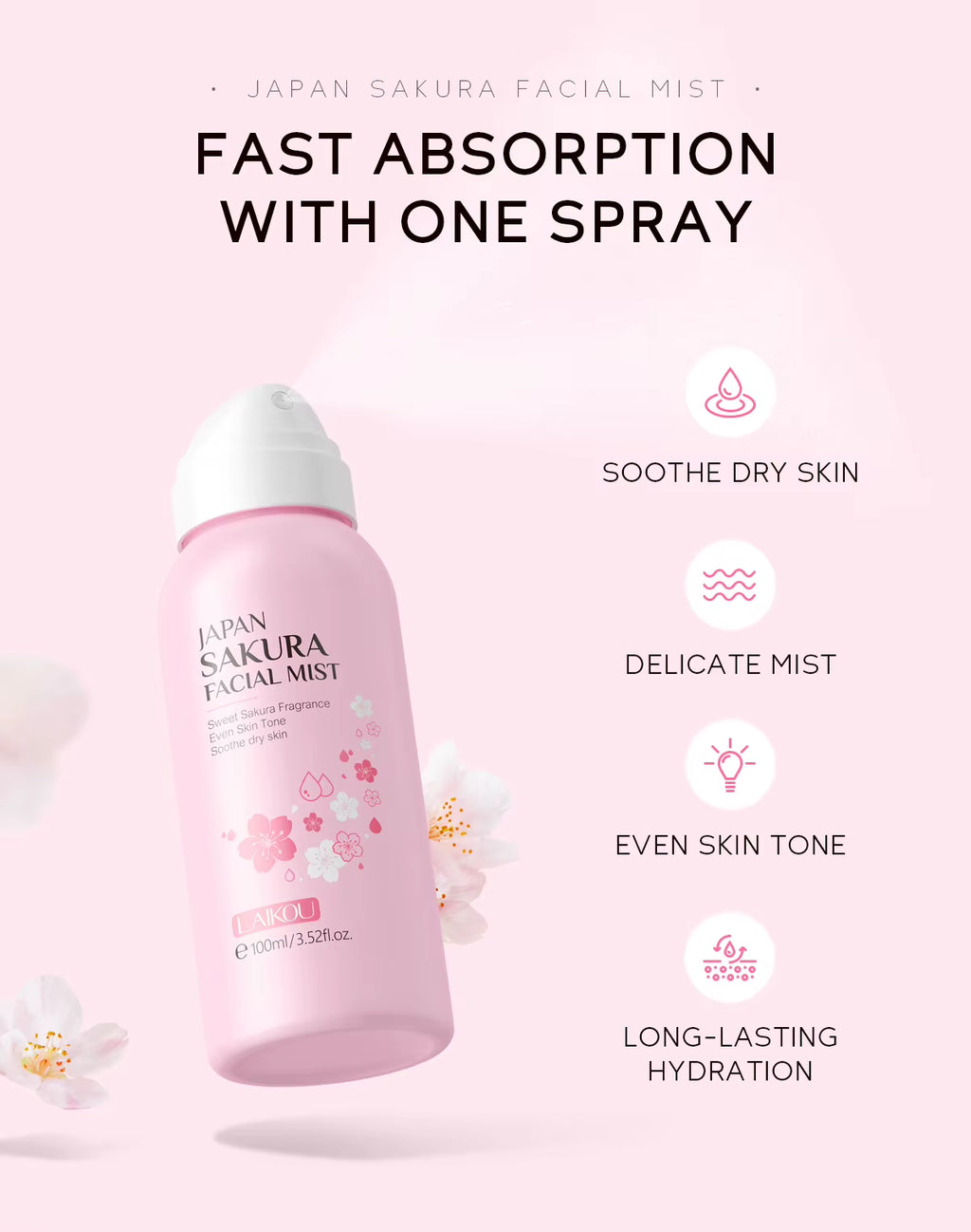 Sakura Facial Mist Brightening Spray Moisturizing Face Serum Brightening Toner Shrink Pores Oil Controlg Skincare 100Ml