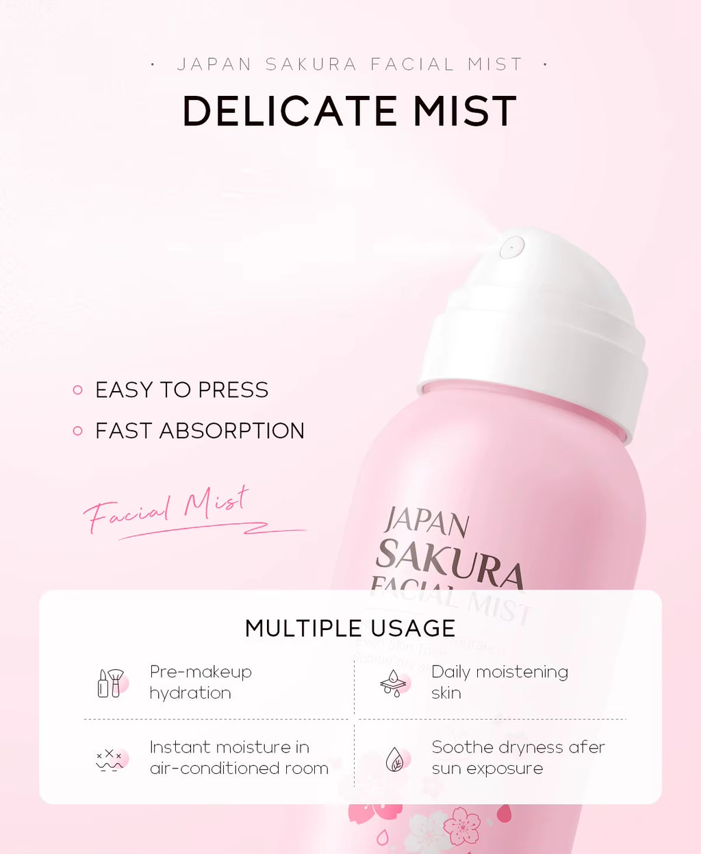 Sakura Facial Mist Brightening Spray Moisturizing Face Serum Brightening Toner Shrink Pores Oil Controlg Skincare 100Ml