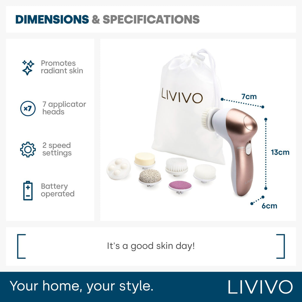 LIVIVO 7 in 1 Electric Facial Cleanser with Rotating Brush and Pumice Heads