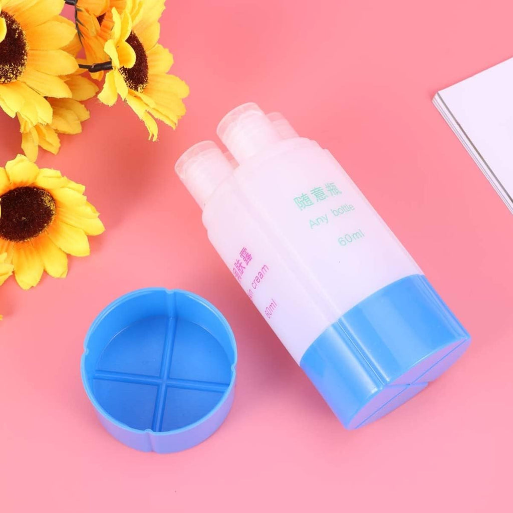 4-In-1 Leakproof Travel Bottles Set 60Ml Refillable Toiletries Containers for Shampoo Lotion Soap in Blue, Pp Material Portable Dispensing Bottles for Camping and Trip Use