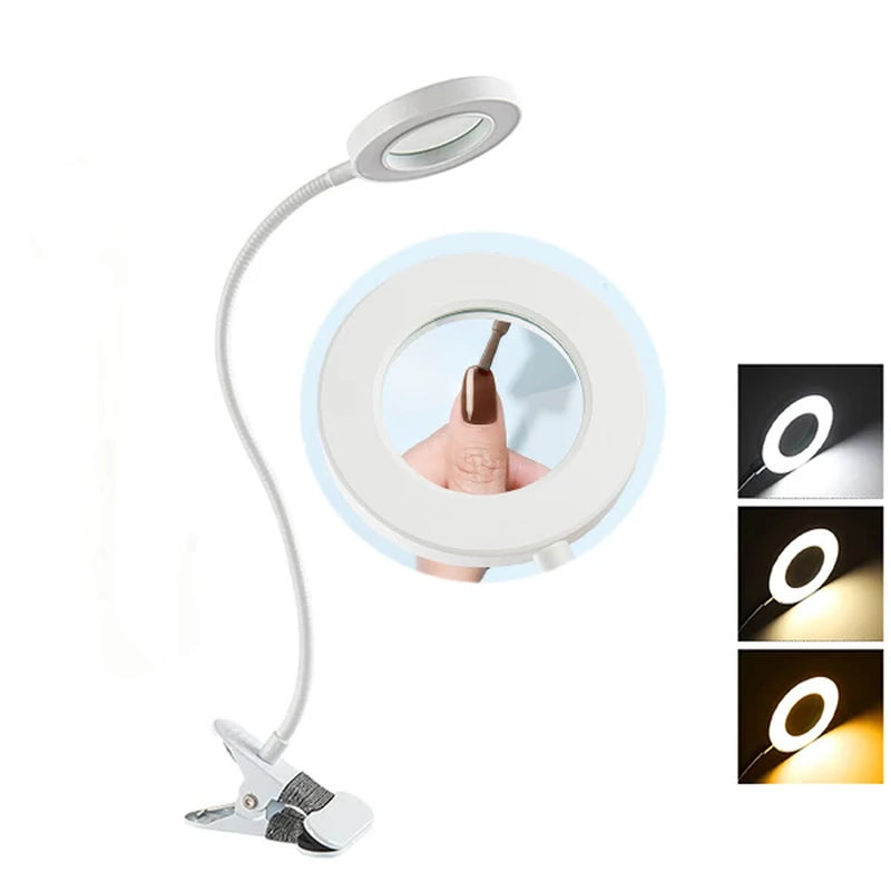 5X/10X New Luminous Magnifying Glass USB 3-Color LED Desk Lamp, Used for Soldering Iron Repair/Desk Lamp/Skincare and Beauty