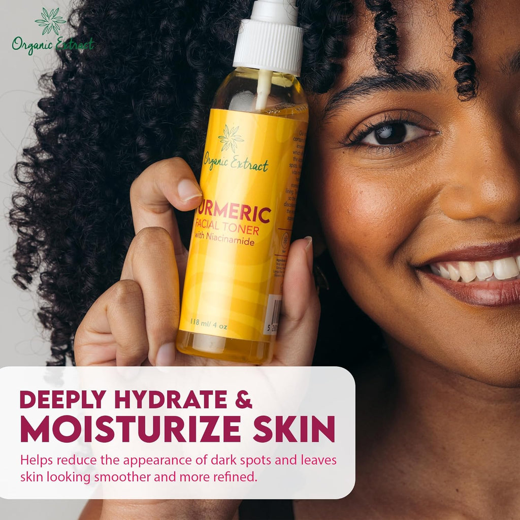Turmeric Facial Toner - 4 Fl Oz / 118 Ml - Skin Brightening Face Toner, Gently Removes Impurities - Exfoliating, Hydrating Toner with Niacinamide, Glycerin, Aloe Vera