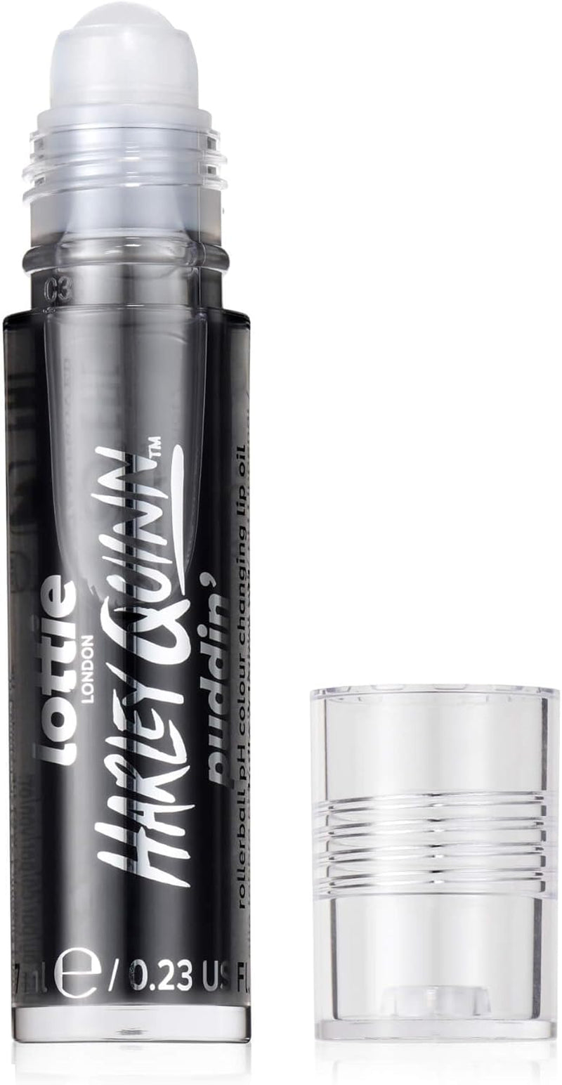 X Harley Quinn Puddin’ Ph Color Changing Lip Oil in Black, Nourishing Lip Oil to Adapt to the Natural Ph in Your Lips for a Unique Flush of Color