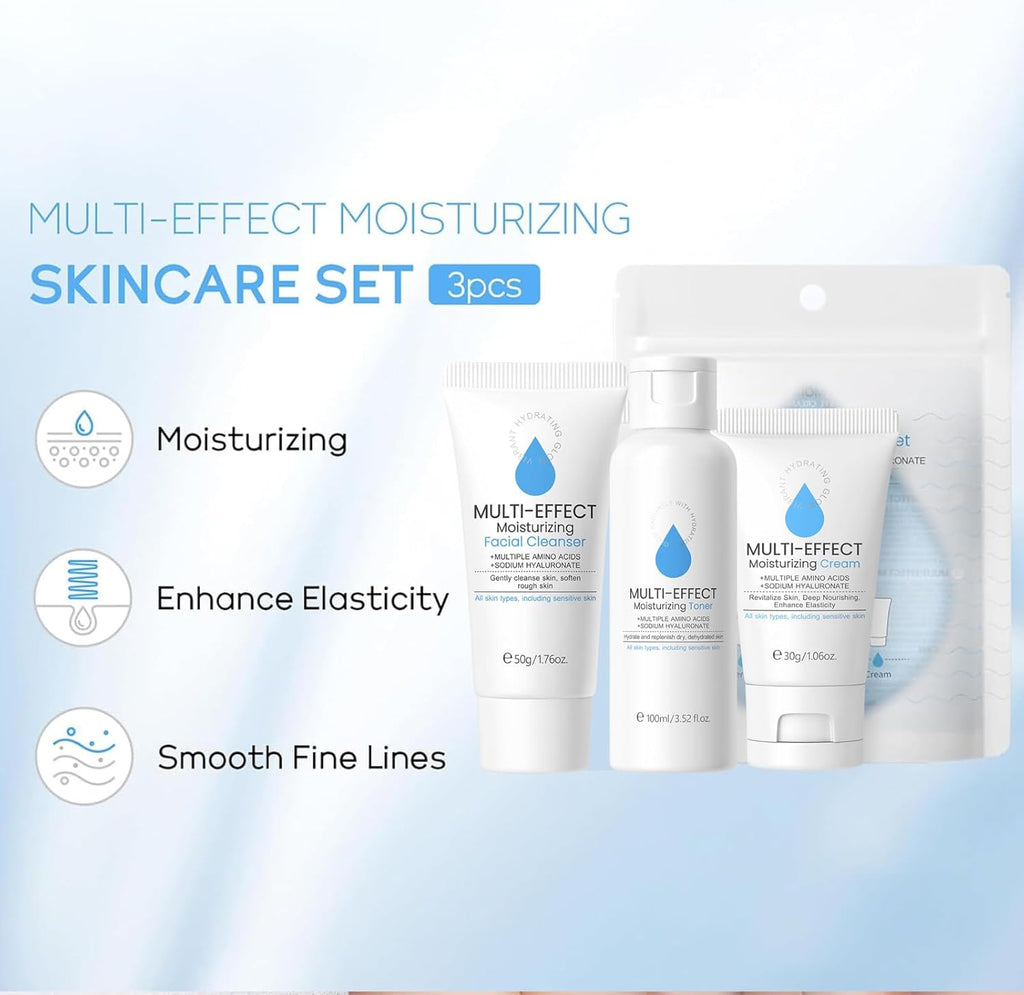 Hyaluronic Acid Skincare Set, Multi-Effect Moisturizing Skin Care Sets & Kits, Amino Acids Women Beauty Gift Sets, Skin Care for Teenage Girls with Cleanser, Toner, Cream, Anti-Wrinkle and Oil Control