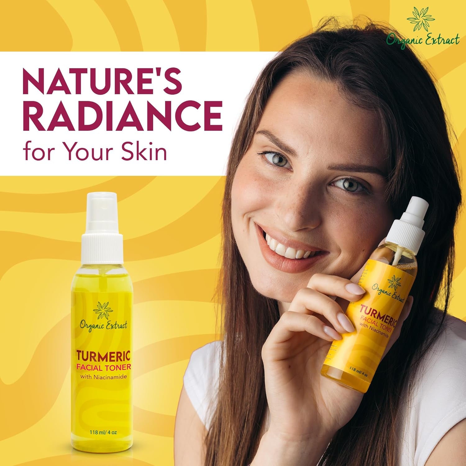 Turmeric Facial Toner - 4 Fl Oz / 118 Ml - Skin Brightening Face Toner, Gently Removes Impurities - Exfoliating, Hydrating Toner with Niacinamide, Glycerin, Aloe Vera