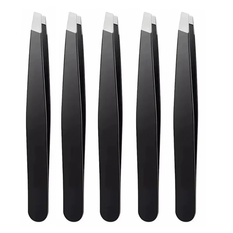 CNK Wholesale Stainless Steel Black Eyebrow Tweezer with Slant and Flat Point Beauty Tools for Eyebrows & Ingrown Hair Removal