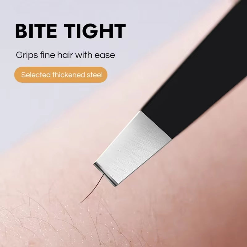 CNK Wholesale Stainless Steel Black Eyebrow Tweezer with Slant and Flat Point Beauty Tools for Eyebrows & Ingrown Hair Removal