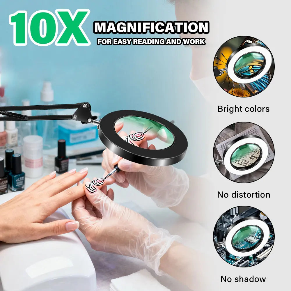 Upgrade 3-Segment Folding Magnifying Glass Lamp with 3 Color Adjust LED Lights Reading Table Lamp for Welding Repair Close Work