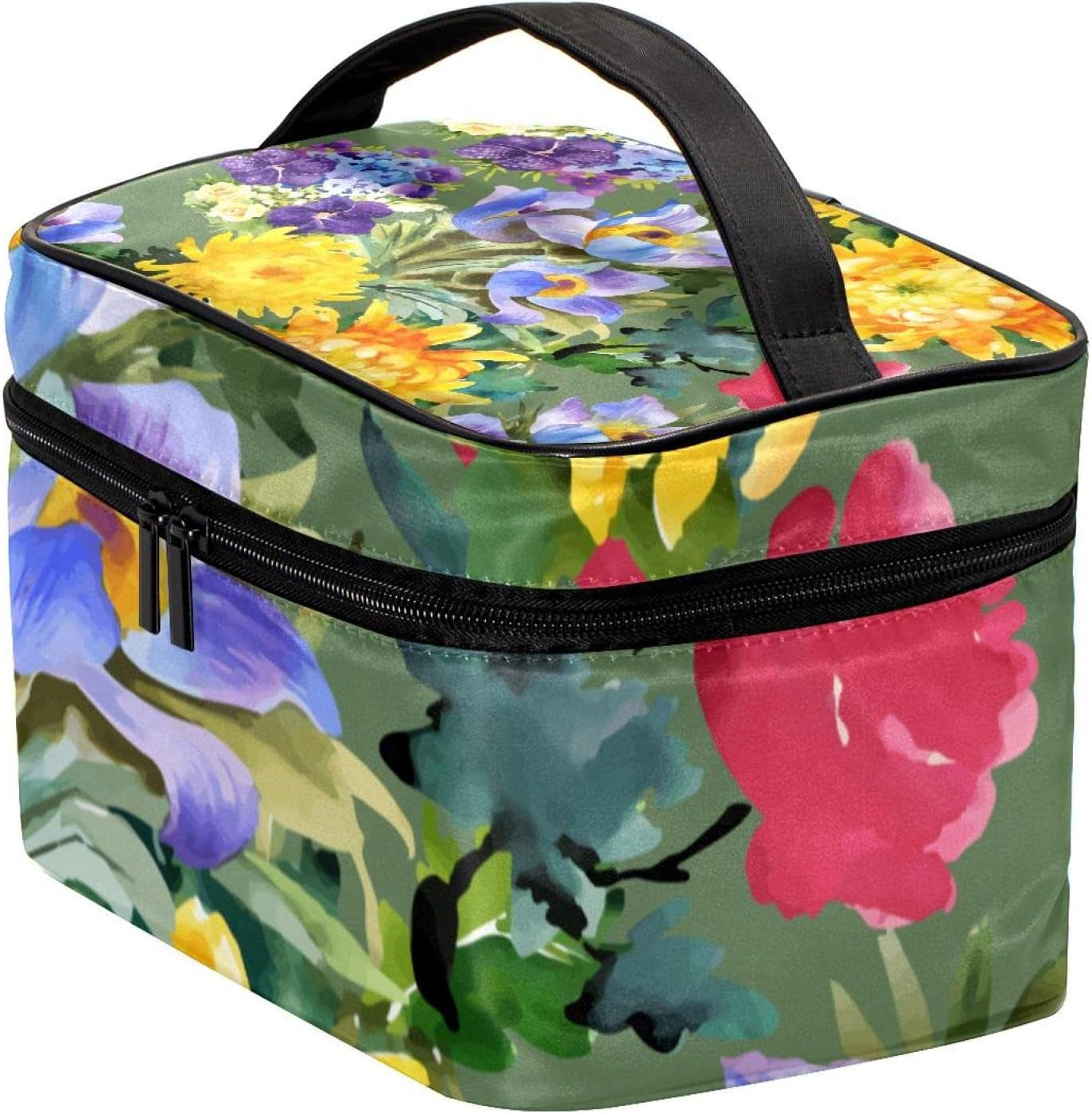 Watercolor Flowers Toiletry Travel Organizer Cosmetic Bag for Women