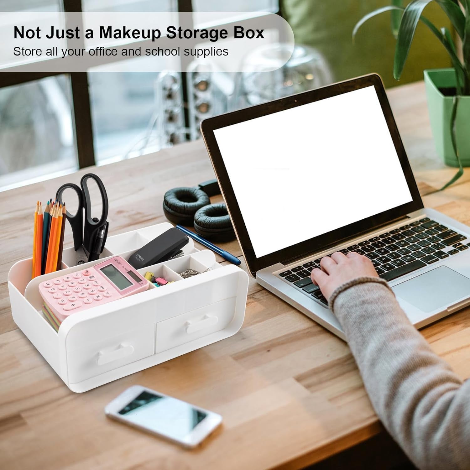 Makeup Organiser Makeup Organiser Storage Box Plastic Skincare Organiser White Make up Organiser Countertop Makeup Organizer Storage Drawers for Beauty Skincare Lotions Lipstick Jewellery (White)