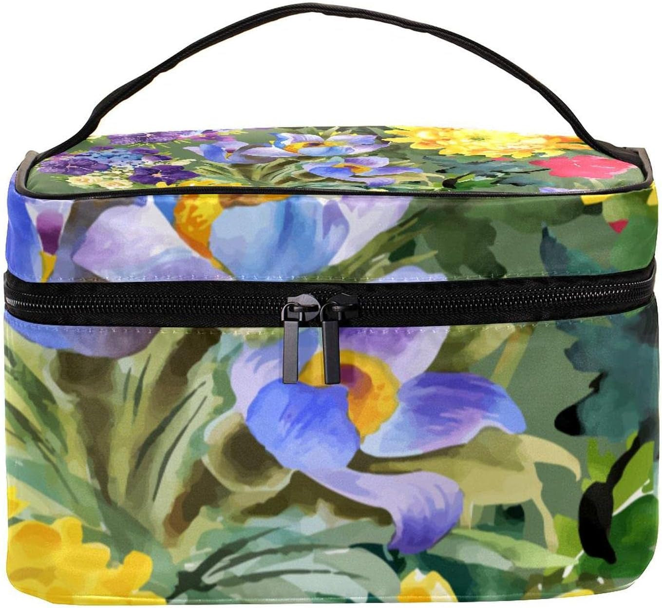 Watercolor Flowers Toiletry Travel Organizer Cosmetic Bag for Women