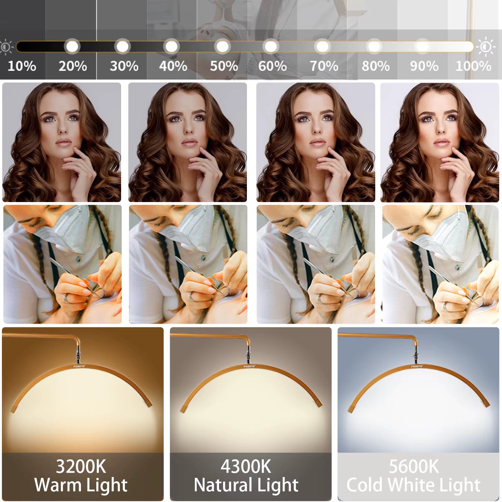 Y16 28‘' Multi-Directional Half-Moon Light LED Lash Light with Tripod Stand for Beauty Eyelash Makeup Tattoo Tiktok Vide