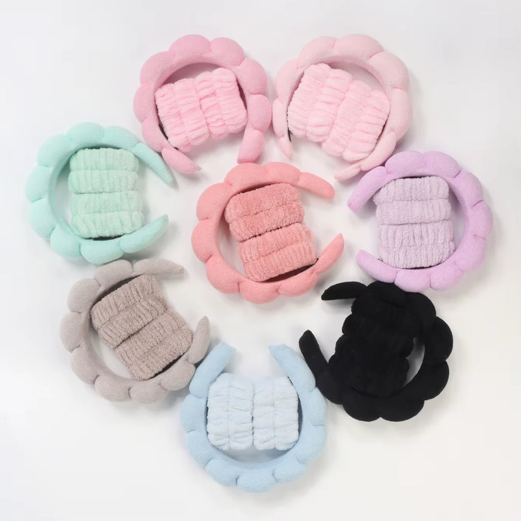 1/3Pcs Fashion Microfiber Washing Wristbands Scrunchies Puffy Headband Spa Bubble Headband for Washing Face Makeup Shower Skincare