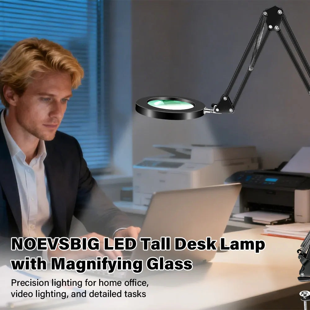 Upgrade 3-Segment Folding Magnifying Glass Lamp with 3 Color Adjust LED Lights Reading Table Lamp for Welding Repair Close Work