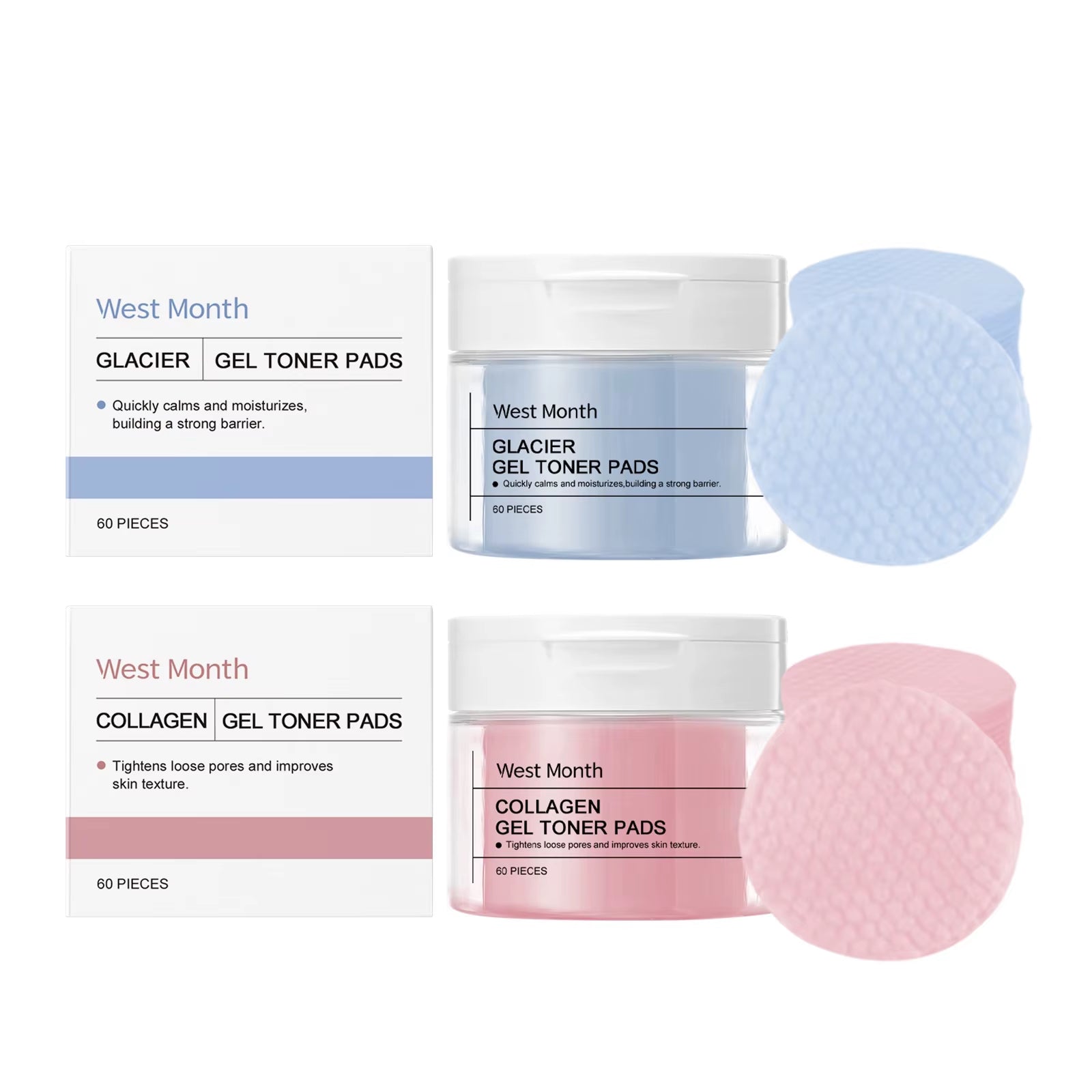 Collagen Pad Facial Toner Fade Fine Lines Brightening Skin Tone Improve Sensitive Acne Facial Skin Soothing Glacier Cotton Pads